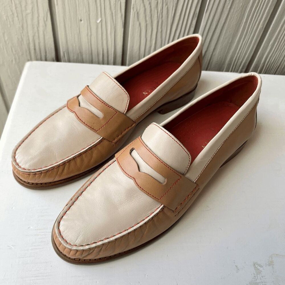 Vintage 90s Cole Haan Loafers 9 Cream Tan Penny Shoes NWOB